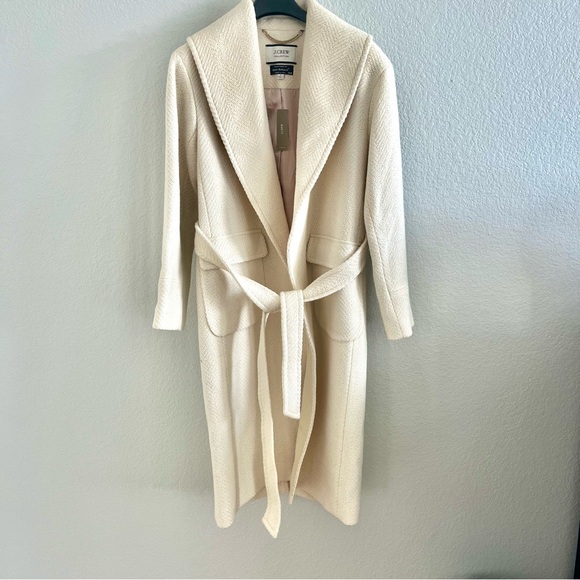 New J.Crew cream Italian wool herringbone wrap coat small - Picture 4 of 6